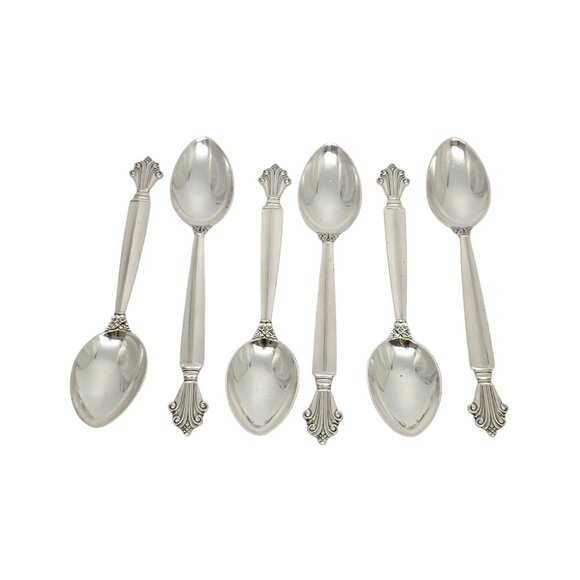 Set of 6 Georg Jensen Denmark Acanthus Sterling Silver Teaspoons 5 3/4" # 19723 - Picture 1 of 10